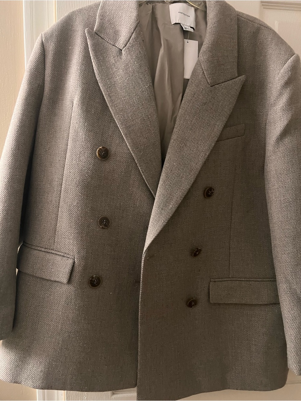 H&M Double-Breasted Gray Wool-Blend Blazer